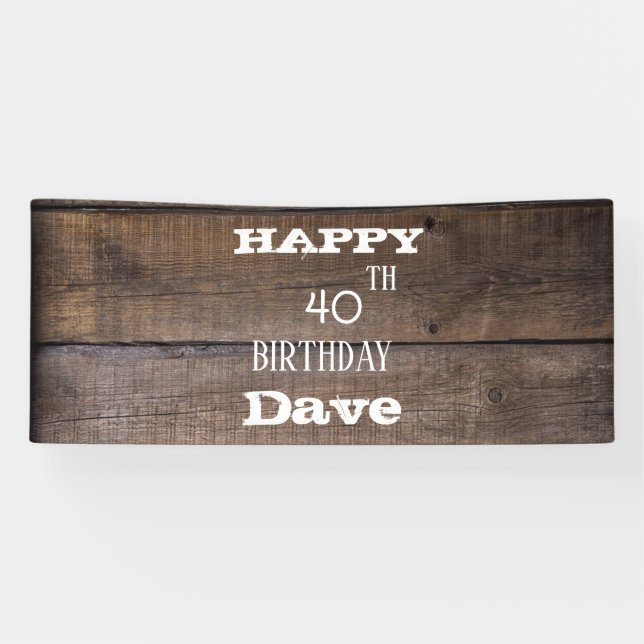 Rustic Wood 40th Any Year Birthday Banner (Horizontal)