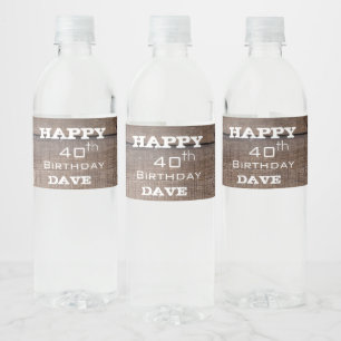 Rustic Wood 40th Any Year Birthday Water Bottle Label