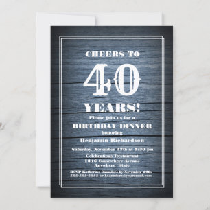 Rustic Wood 40th Birthday Dinner Party Invitation