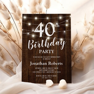Rustic Wood 40th Birthday Party Invitation