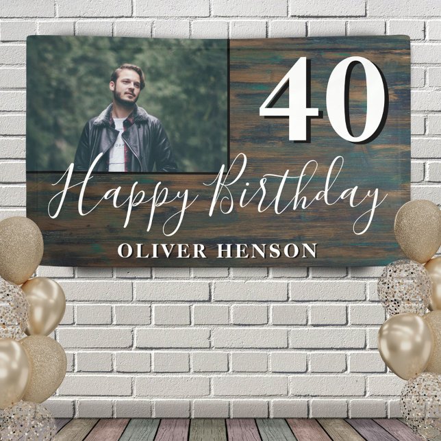 Rustic Wood 40th Birthday Party Photo Banner (Creator Uploaded)
