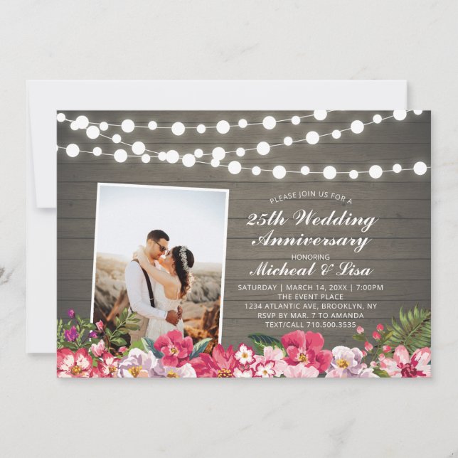 Rustic Wood 40th Photo Wedding Anniversary Invitation (Front)