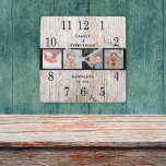 Rustic Wood 4 Photo Collage Family Quote Square Wall Clock<br><div class="desc">Rustic wooden wall clock personalised with 4 photos.The personalised family clock makes it a perfect gift for all occasions. Personalise with family name and established date. The "Family is Everything" quote adds a unique touch to the photo wall clock.</div>
