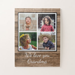 Rustic Wood 4 Photo Collage Grandma Jigsaw Puzzle
