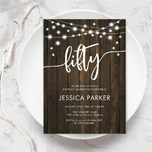 Rustic Wood 50th Birthday Party Invitation