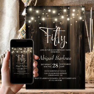 Rustic Wood 50th Birthday Party Invitation