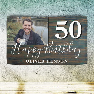Rustic Wood 50th Birthday Party Photo Banner