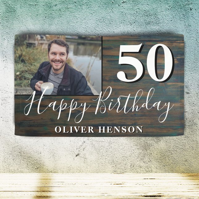 Rustic Wood 50th Birthday Party Photo Banner (Creator Uploaded)