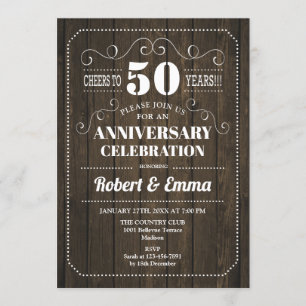 Rustic Wood 50th Wedding Anniversary Party Invitation