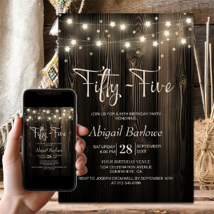 Rustic Wood 55th Birthday Party Invitation