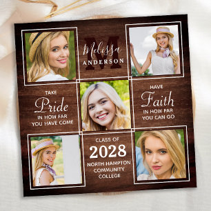 Rustic Wood 5 Photo Collage Graduation Invitation