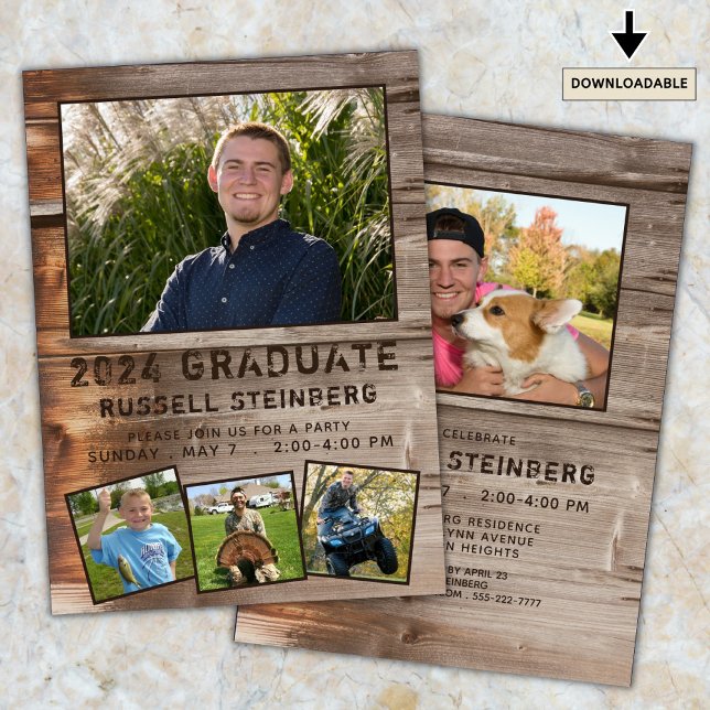Rustic Wood 5 Photo Graduation Party  Invitation (Creator Uploaded)
