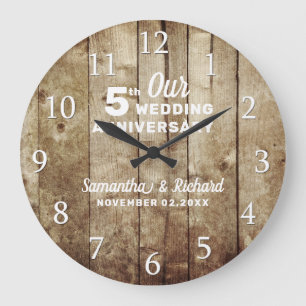 Rustic Wood 5th Wedding Anniversary Personalised   Large Clock