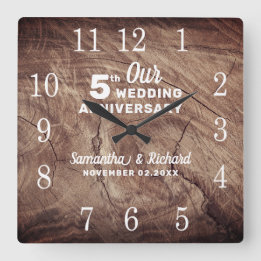 Rustic Wood 5th Wedding Anniversary Personalised  Square Wall Clock