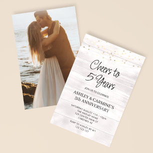Rustic Wood 5th Wedding Anniversary Photo Invitation