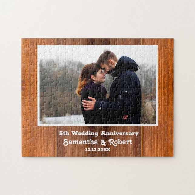 Rustic Wood 5th Wedding Anniversary Photo  Jigsaw Puzzle (Horizontal)