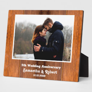 Rustic Wood 5th Wedding Anniversary Photo   Plaque