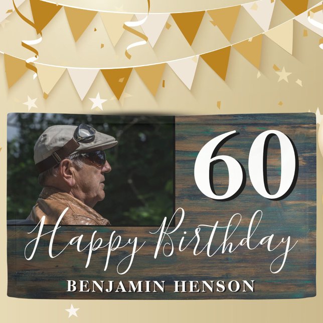 Rustic Wood 60th Birthday Party Photo Banner (Creator Uploaded)