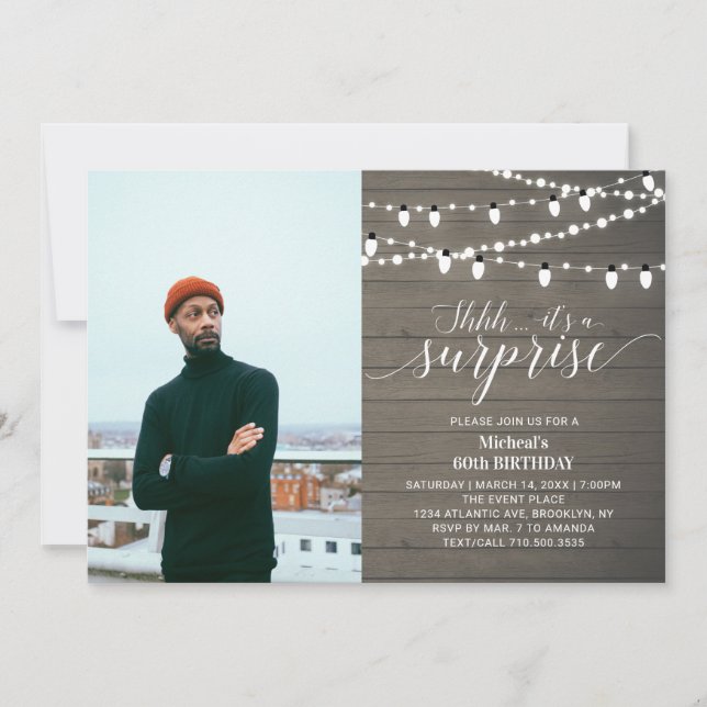 Rustic Wood 60th Photo Adult Birthday Party Invitation (Front)