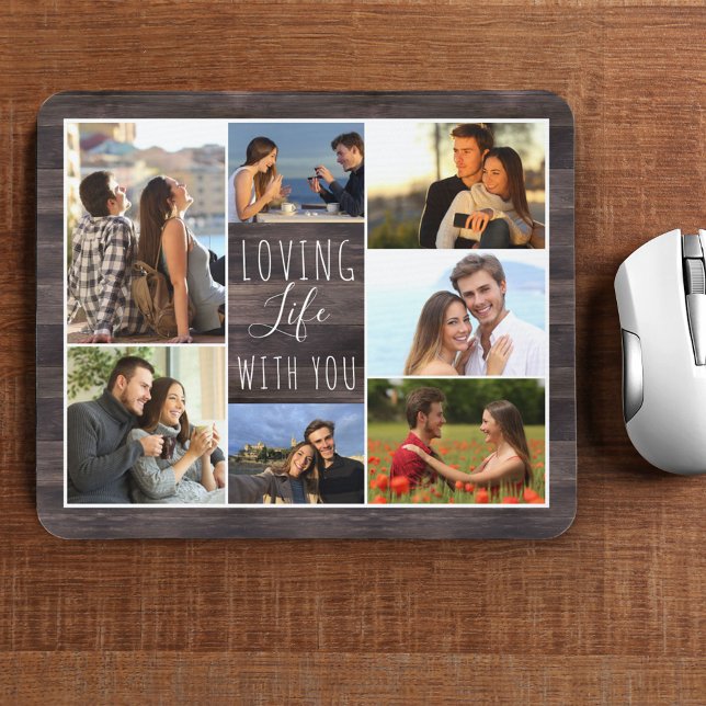 Rustic Wood 7 Photo Collage | Loving Life with You Mouse Pad (Creator Uploaded)