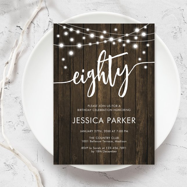 Rustic Wood 80th Birthday Party Invitation (Creator Uploaded)