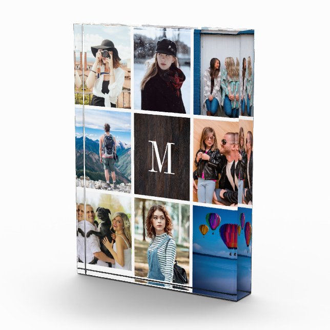 Rustic Wood 8 Photo Collage Monogram Photo Block (Right)