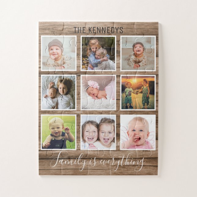 Rustic Wood  9 Photo Collage Family Jigsaw Puzzle (Vertical)
