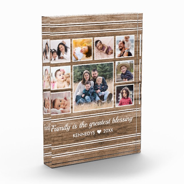 Rustic Wood 9 Photo Collage Quote Family Name   (Left)