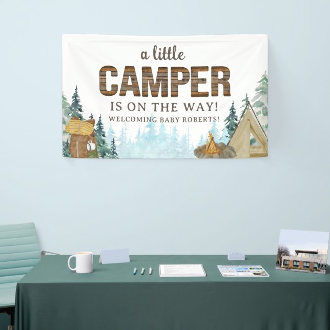 Rustic Wood A Little Camper Baby Shower Banner (Tradeshow)