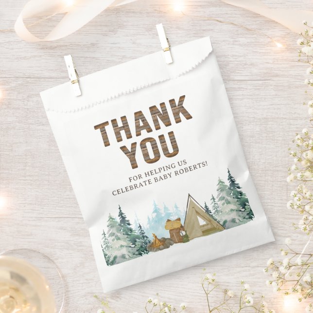 Rustic Wood A Little Camper Baby Shower Favour Bag (Clipped)
