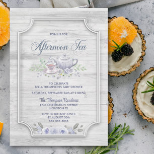 Rustic Wood  Afternoon Tea Baby Shower Invitation