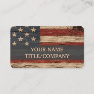 Rustic Wood American Flag Blue line Company Name  Business Card