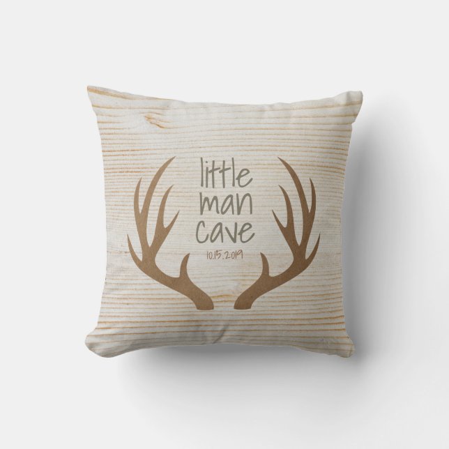 Rustic Wood and Antlers Little Man Cave Nursery Cushion (Front)