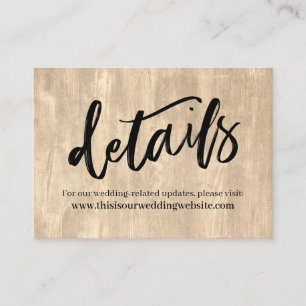 Rustic Wood and Casual Handwriting Wedding Details Enclosure Card