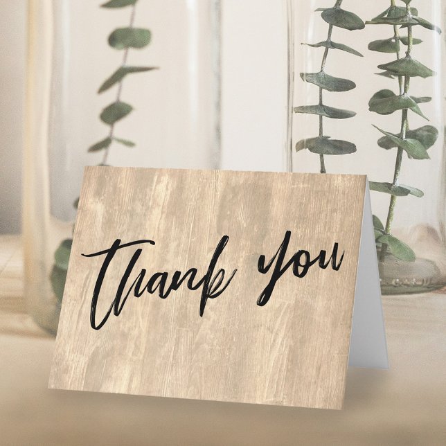 Rustic Wood and Casual Handwriting Wedding Thank You Card (Creator Uploaded)