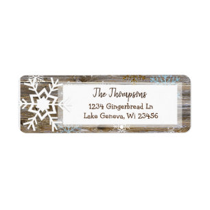 Rustic Wood and Christmas Snowflakes Address Return Address Label