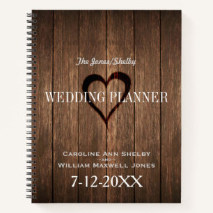 Rustic Wood and Engraved Heart Wedding Planner Notebook