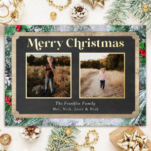 Rustic Wood and Evergreens Christmas Photo Foil Holiday Card