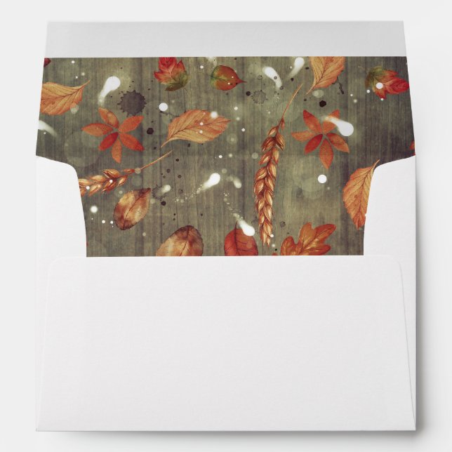 Rustic Wood and Fall Leaves Barn Wedding Envelope (Back (Bottom))