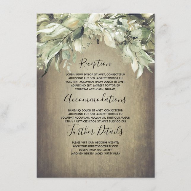 Rustic Wood and Greenery Wedding Information Enclosure Card (Front)