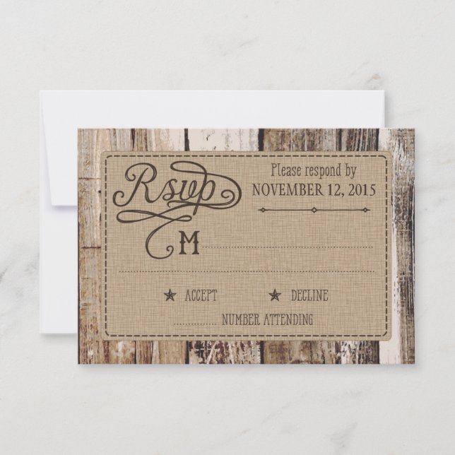 Rustic Wood and Heart Etching RSVP Card (Front)