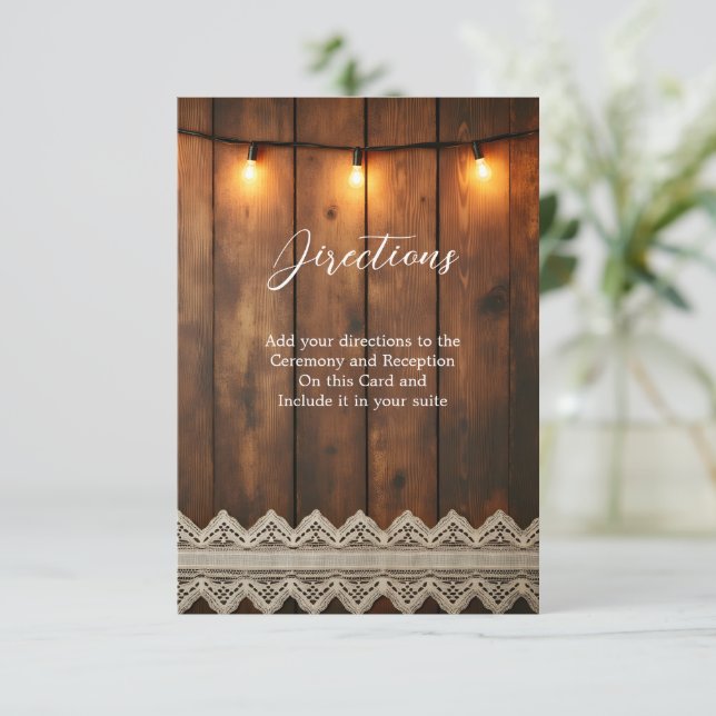 Rustic Wood and Lace  Directions Enclosure Card (Standing Front)