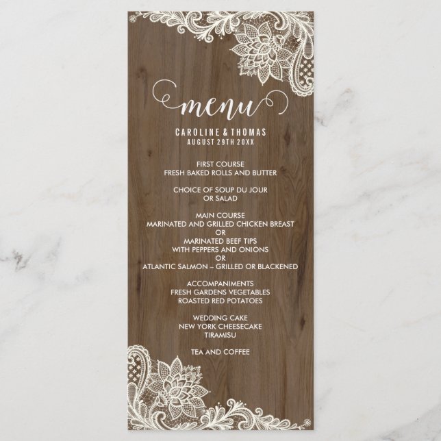 Rustic Wood and Lace Menu (Front)