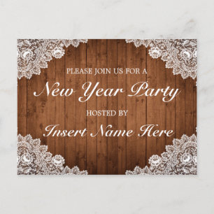 Rustic Wood and Lace New Year Invitation Postcard