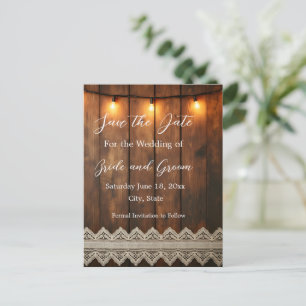 Rustic Wood and Lace Save the Date Postcard
