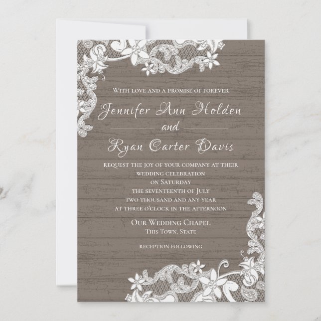 Rustic Wood and Lace Wedding Invitation (Front)