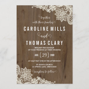 Rustic Wood and Lace Wedding Invitation