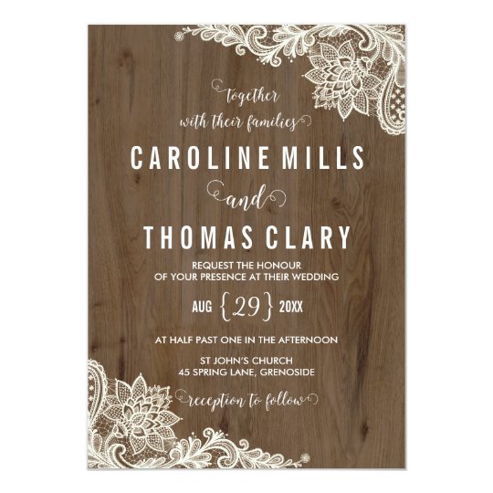 Rustic Wood and Lace Wedding Invitation