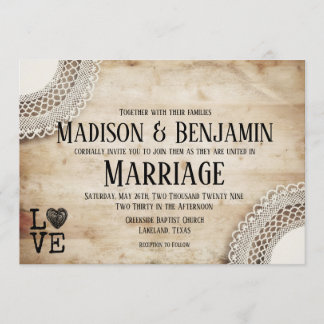 Rustic Wood and Lace Wedding Invitations
