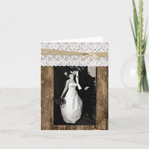 Rustic Wood and Lace Wedding Photo Thank You Card
